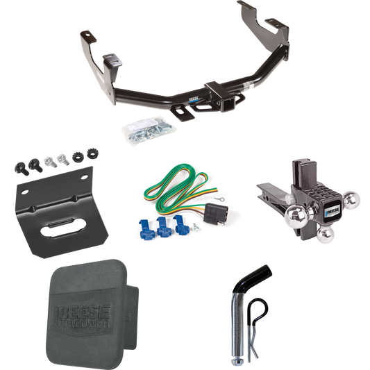 Fits 1999-2007 Ford F-250 Super Duty Trailer Hitch Tow PKG w/ 4-Flat Wiring + Adjustable Drop Rise Triple Ball Ball Mount 1-7/8" & 2" & 2-5/16" Trailer Balls + Pin/Clip + Wiring Bracket + Hitch Cover (Excludes: Cab & Chassis Models) By Reese Towpower