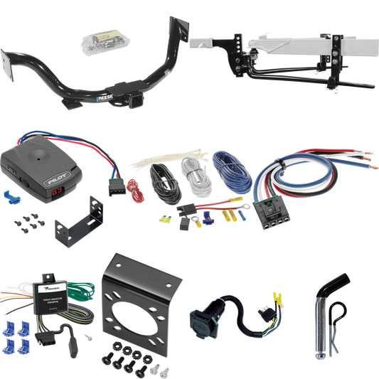 Fits 2003-2006 KIA Sorento Trailer Hitch Tow PKG w/ 6K Round Bar Weight Distribution Hitch w/ 2-5/16" Ball + Pin/Clip + Pro Series Pilot Brake Control + Generic BC Wiring Adapter + 7-Way RV Wiring By Reese Towpower