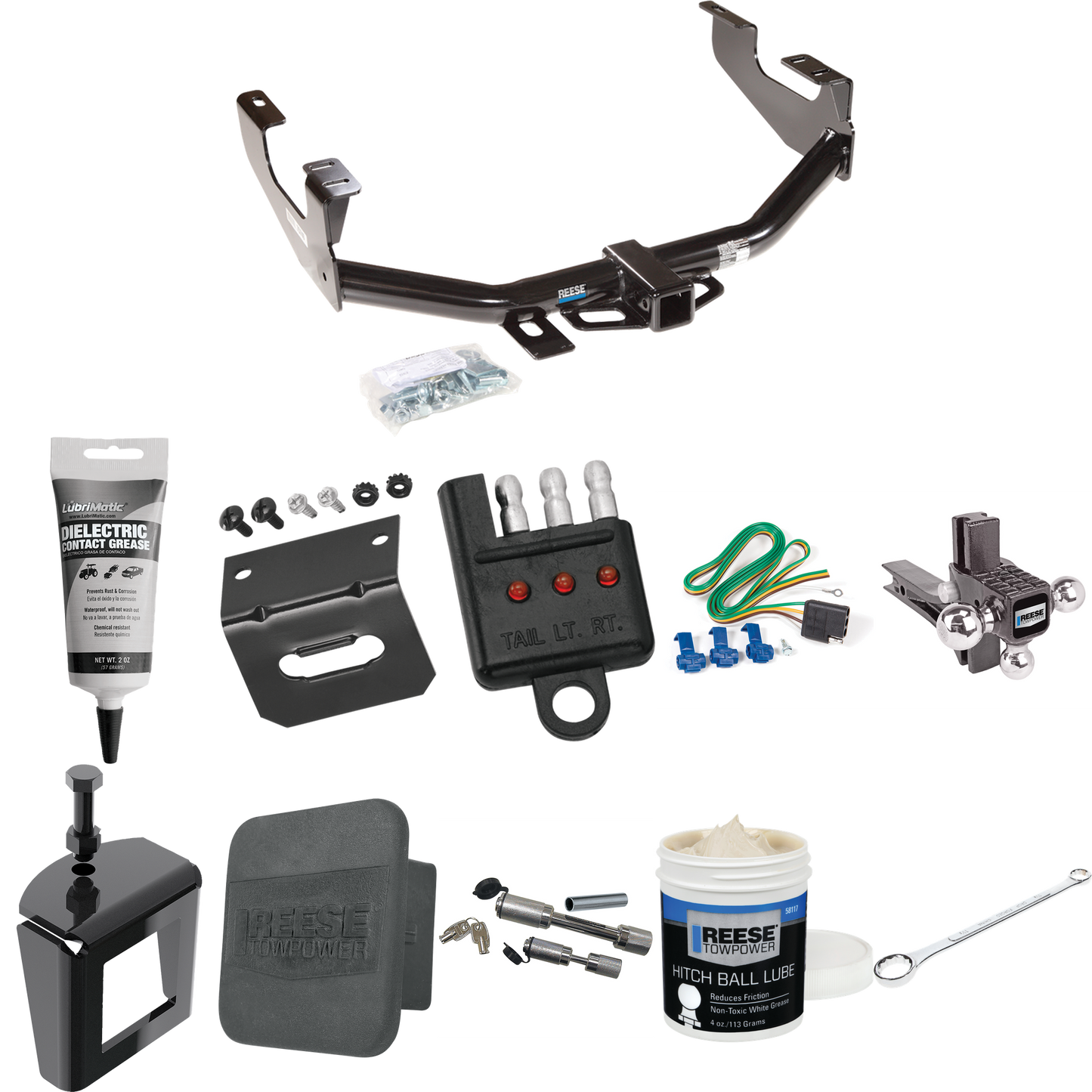 Fits 2004-2004 Ford F-150 Heritage Trailer Hitch Tow PKG w/ 4-Flat Wiring + Adjustable Drop Rise Triple Ball Ball Mount 1-7/8" & 2" & 2-5/16" Trailer Balls + Wiring Bracket + Hitch Cover + Dual Hitch & Coupler Locks + Wiring Tester + Ball Lube + Elec