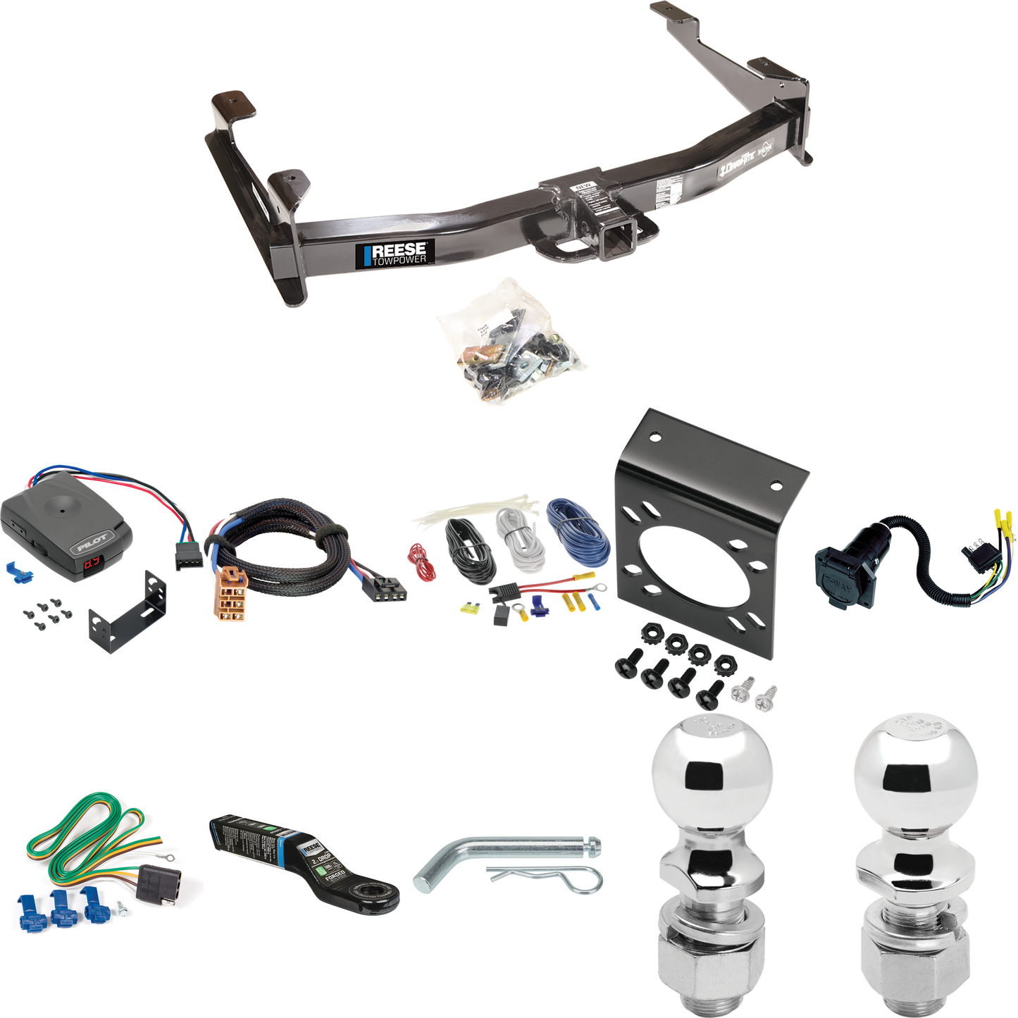 Fits 2001-2002 GMC Sierra 2500 HD Trailer Hitch Tow PKG w/ Pro Series Pilot Brake Control + Plug & Play BC Adapter + 7-Way RV Wiring + 2" & 2-5/16" Ball & Drop Mount By Reese Towpower