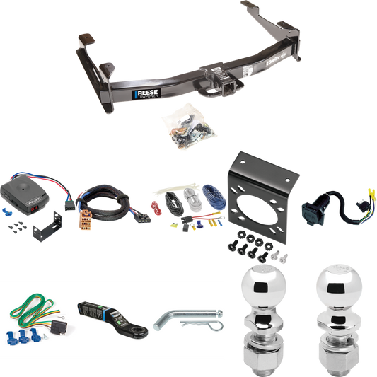 Fits 2001-2002 GMC Sierra 2500 HD Trailer Hitch Tow PKG w/ Pro Series Pilot Brake Control + Plug & Play BC Adapter + 7-Way RV Wiring + 2" & 2-5/16" Ball & Drop Mount By Reese Towpower