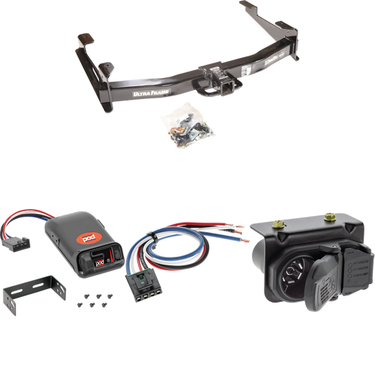 Fits 2007-2010 GMC Sierra 2500 HD Trailer Hitch Tow PKG w/ Pro Series POD Brake Control + Generic BC Wiring Adapter + 7-Way RV Wiring By Draw-Tite