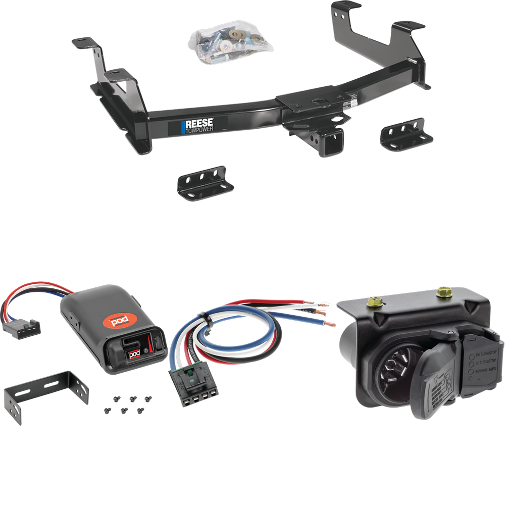 Fits 2011-2014 GMC Sierra 3500 HD Trailer Hitch Tow PKG w/ Pro Series POD Brake Control + Generic BC Wiring Adapter + 7-Way RV Wiring By Reese Towpower