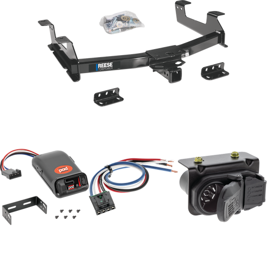 Fits 2011-2014 GMC Sierra 3500 HD Trailer Hitch Tow PKG w/ Pro Series POD Brake Control + Generic BC Wiring Adapter + 7-Way RV Wiring By Reese Towpower