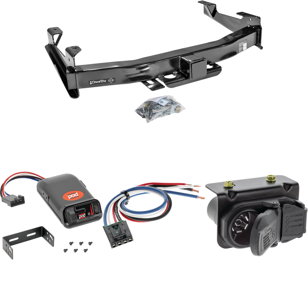 Fits 2007-2010 GMC Sierra 3500 HD Trailer Hitch Tow PKG w/ Pro Series POD Brake Control + Generic BC Wiring Adapter + 7-Way RV Wiring By Draw-Tite