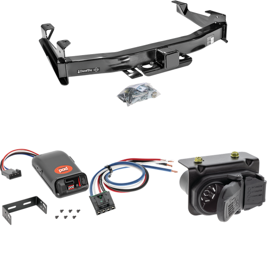 Fits 2007-2010 GMC Sierra 3500 HD Trailer Hitch Tow PKG w/ Pro Series POD Brake Control + Generic BC Wiring Adapter + 7-Way RV Wiring By Draw-Tite