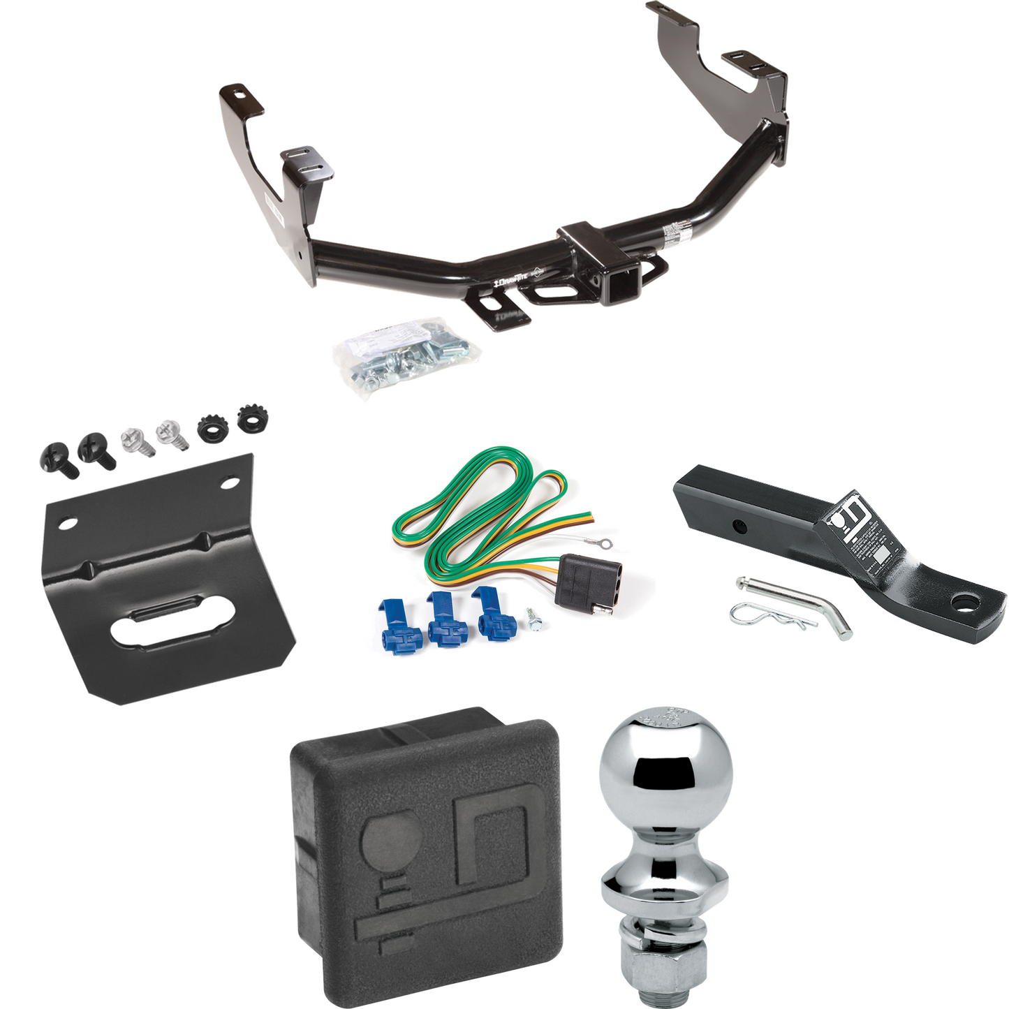 Fits 1999-2007 Ford F-350 Super Duty Trailer Hitch Tow PKG w/ 4-Flat Wiring + Ball Mount w/ 2" Drop + 1-7/8" Ball + Wiring Bracket + Hitch Cover (Excludes: Cab & Chassis Models) By Draw-Tite