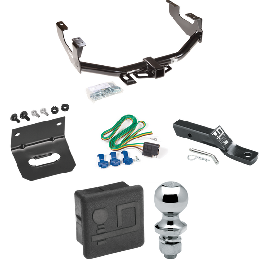 Fits 1999-2007 Ford F-350 Super Duty Trailer Hitch Tow PKG w/ 4-Flat Wiring + Ball Mount w/ 2" Drop + 1-7/8" Ball + Wiring Bracket + Hitch Cover (Excludes: Cab & Chassis Models) By Draw-Tite