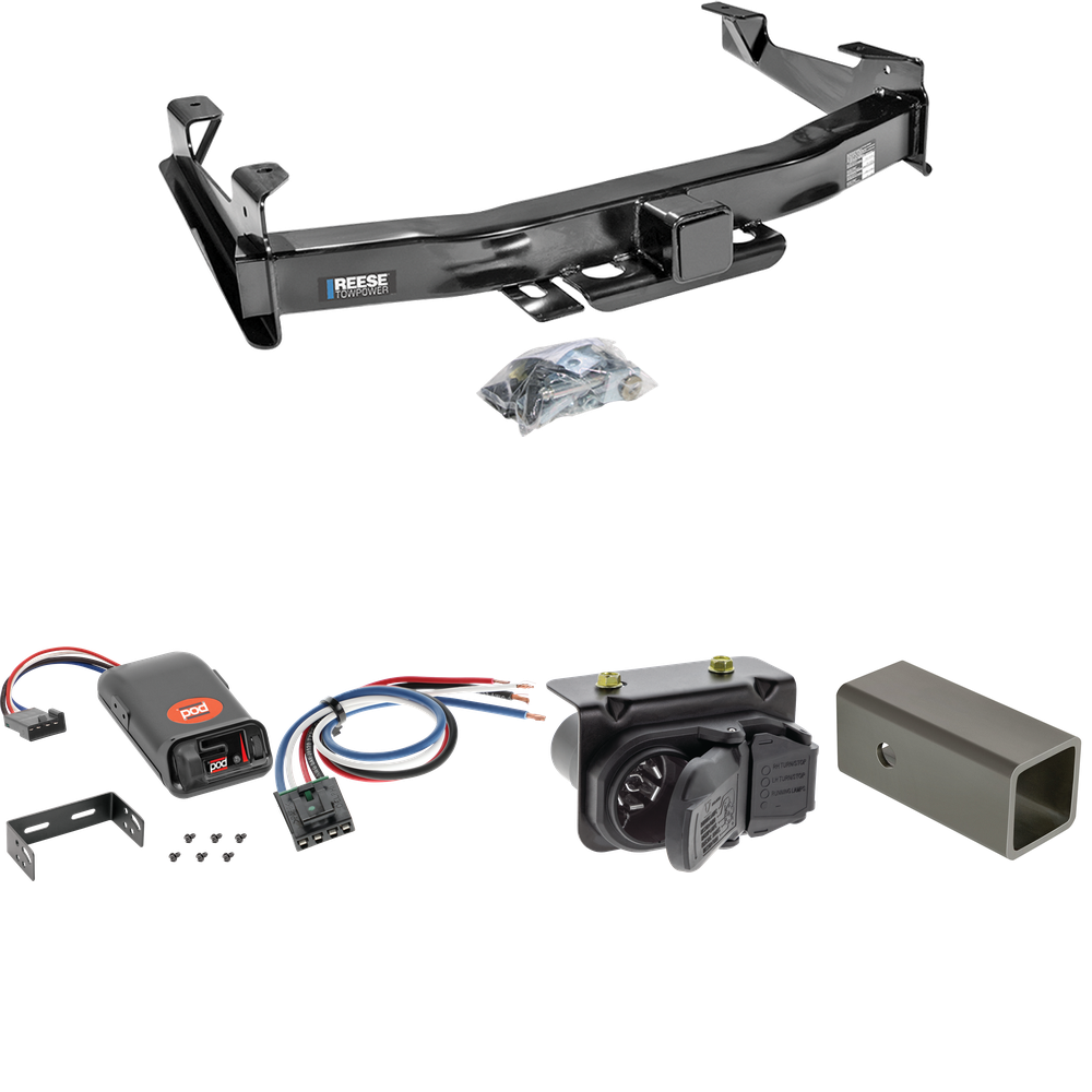 Fits 2007-2010 GMC Sierra 2500 HD Trailer Hitch Tow PKG w/ Pro Series POD Brake Control + Generic BC Wiring Adapter + 7-Way RV Wiring By Reese Towpower