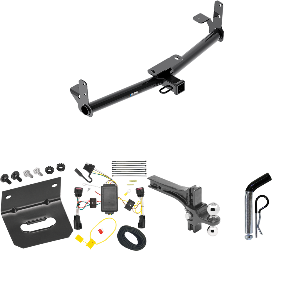 Fits 2010-2017 Chevrolet Equinox Trailer Hitch Tow PKG w/ 4-Flat Wiring Harness + Dual Adjustable Drop Rise Ball Ball Mount 2" & 2-5/16" Trailer Balls + Pin/Clip + Wiring Bracket By Reese Towpower