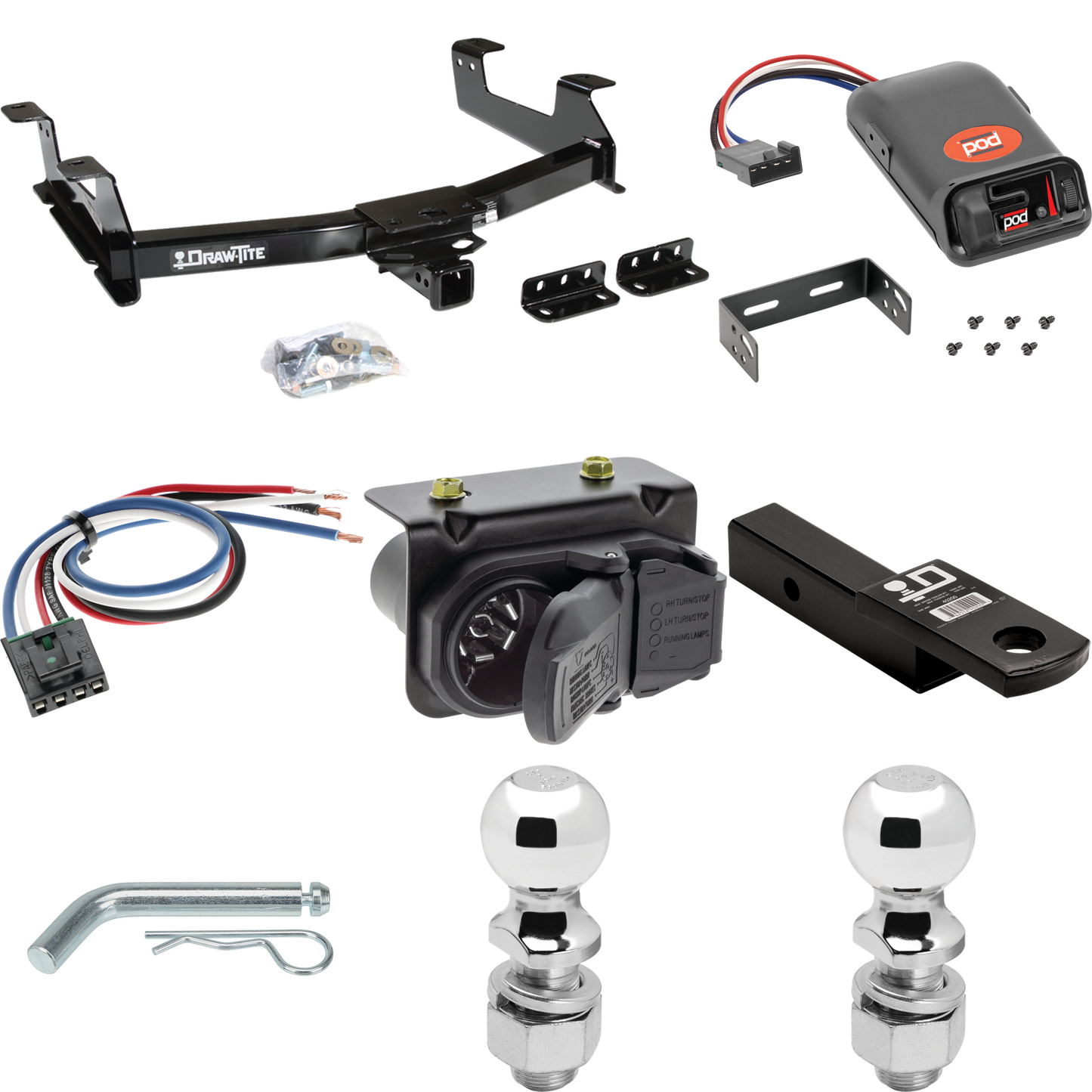 Fits 2011-2014 GMC Sierra 2500 HD Trailer Hitch Tow PKG w/ Pro Series POD Brake Control + Generic BC Wiring Adapter + 7-Way RV Wiring + 2" & 2-5/16" Ball & Drop Mount By Draw-Tite