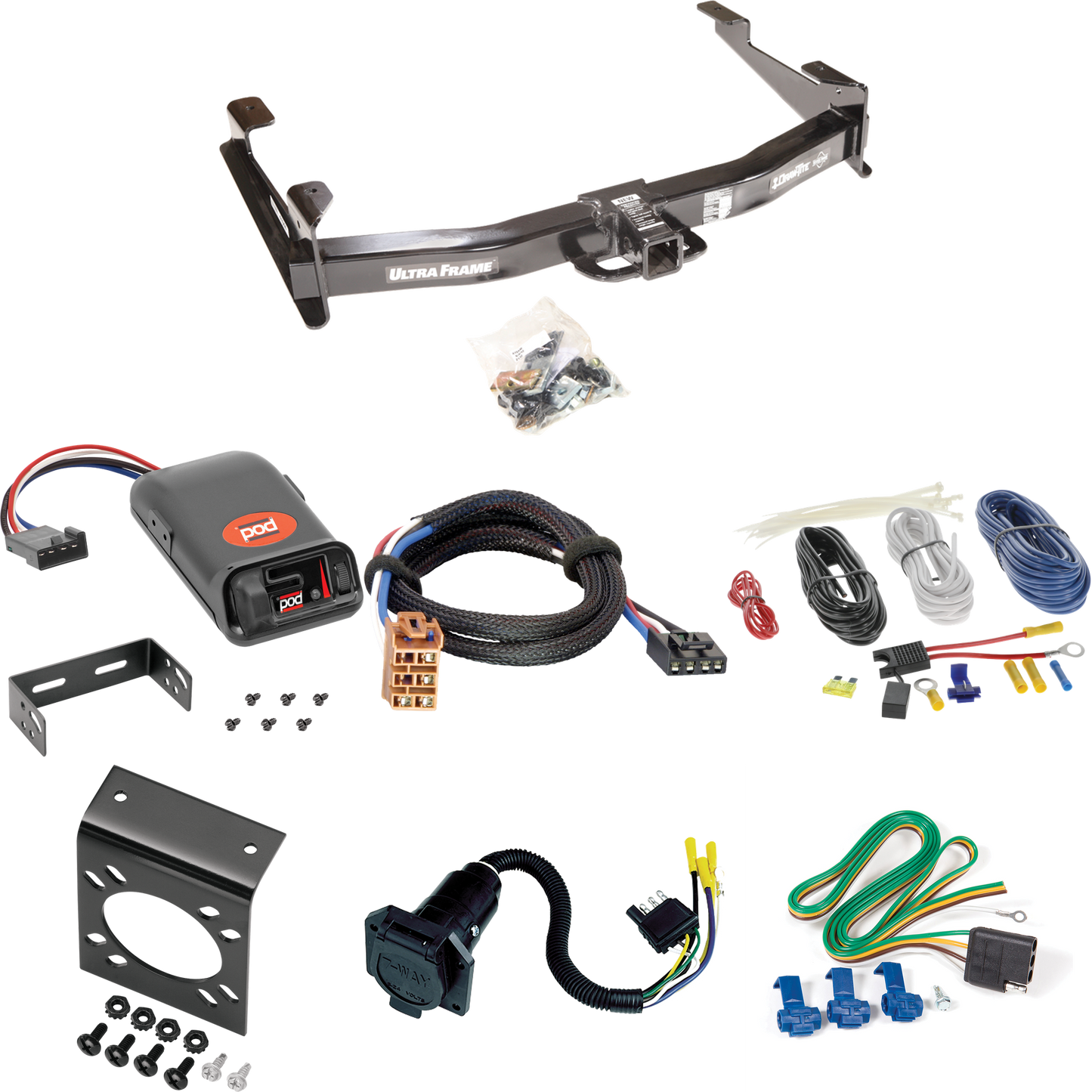 Fits 2001-2002 GMC Sierra 2500 HD Trailer Hitch Tow PKG w/ Pro Series POD Brake Control + Plug & Play BC Adapter + 7-Way RV Wiring By Draw-Tite