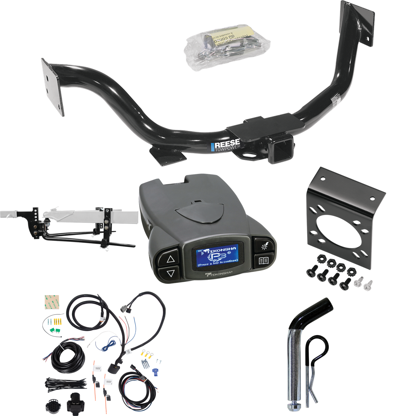 Se adapta al paquete de enganche de remolque KIA Sorento 2007-2009 con enganche de distribución de peso de barra redonda 6K con bola de 2-5/16" + pasador/clip + control de freno Tekonsha Prodigy P3 + cableado RV de 7 vías de Reese Towpower