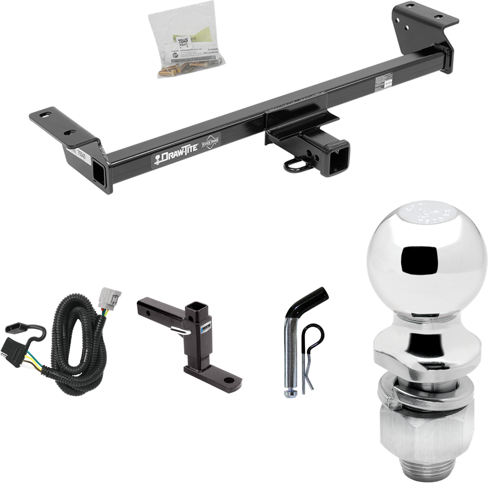 Fits 2016-2022 Lexus RX350 Trailer Hitch Tow PKG w/ 4-Flat Wiring Harness + Adjustable Drop Rise Ball Mount + Pin/Clip + 2" Ball (For Prepped w/Factory Tow Plug (See Instructions Prior to Installation) Except F Sport Models) By Draw-Tite