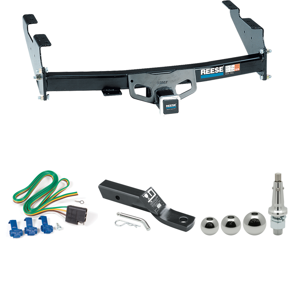 Fits 1997-1999 Ford F-250 Trailer Hitch Tow PKG w/ 4-Flat Wiring + Ball Mount w/ 2" Drop + Interchangeable Ball 1-7/8" & 2" & 2-5/16" (For Styleside Models) By Reese Towpower