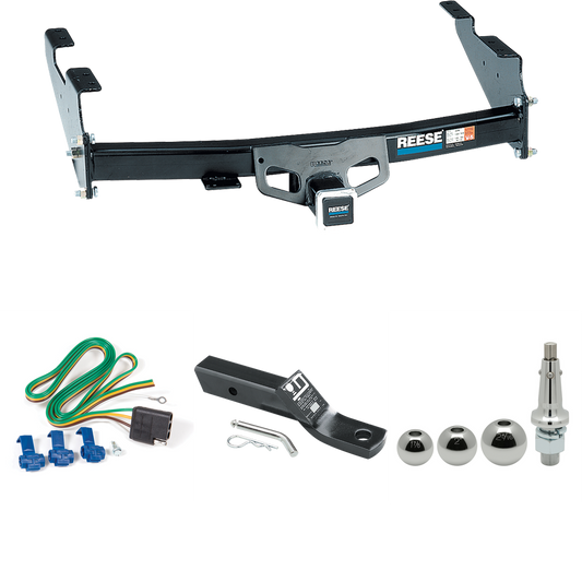 Fits 1997-1999 Ford F-250 Trailer Hitch Tow PKG w/ 4-Flat Wiring + Ball Mount w/ 2" Drop + Interchangeable Ball 1-7/8" & 2" & 2-5/16" (For Styleside Models) By Reese Towpower