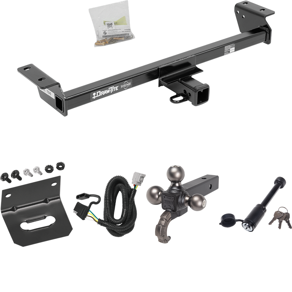 Fits 2016-2022 Lexus RX350 Trailer Hitch Tow PKG w/ 4-Flat Wiring + Triple Ball Tactical Ball Mount 1-7/8" & 2" & 2-5/16" Balls w/ Tow Hook + Tactical Dogbone Lock + Wiring Bracket (For Prepped w/Factory Tow Plug (See Instructions Prior to Installati