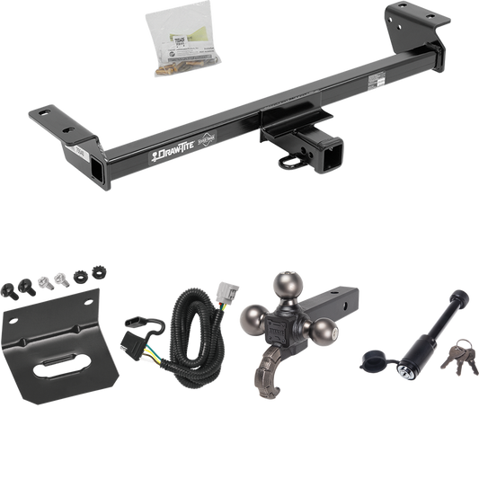 Fits 2016-2022 Lexus RX350 Trailer Hitch Tow PKG w/ 4-Flat Wiring + Triple Ball Tactical Ball Mount 1-7/8" & 2" & 2-5/16" Balls w/ Tow Hook + Tactical Dogbone Lock + Wiring Bracket (For Prepped w/Factory Tow Plug (See Instructions Prior to Installati