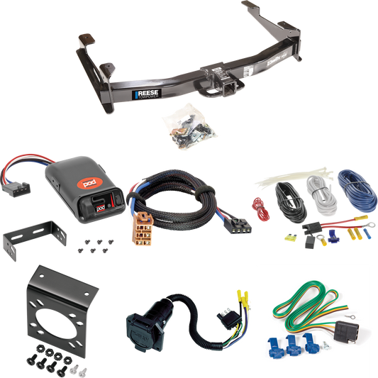 Fits 2001-2002 Chevrolet Silverado 3500 Trailer Hitch Tow PKG w/ Pro Series POD Brake Control + Plug & Play BC Adapter + 7-Way RV Wiring By Reese Towpower