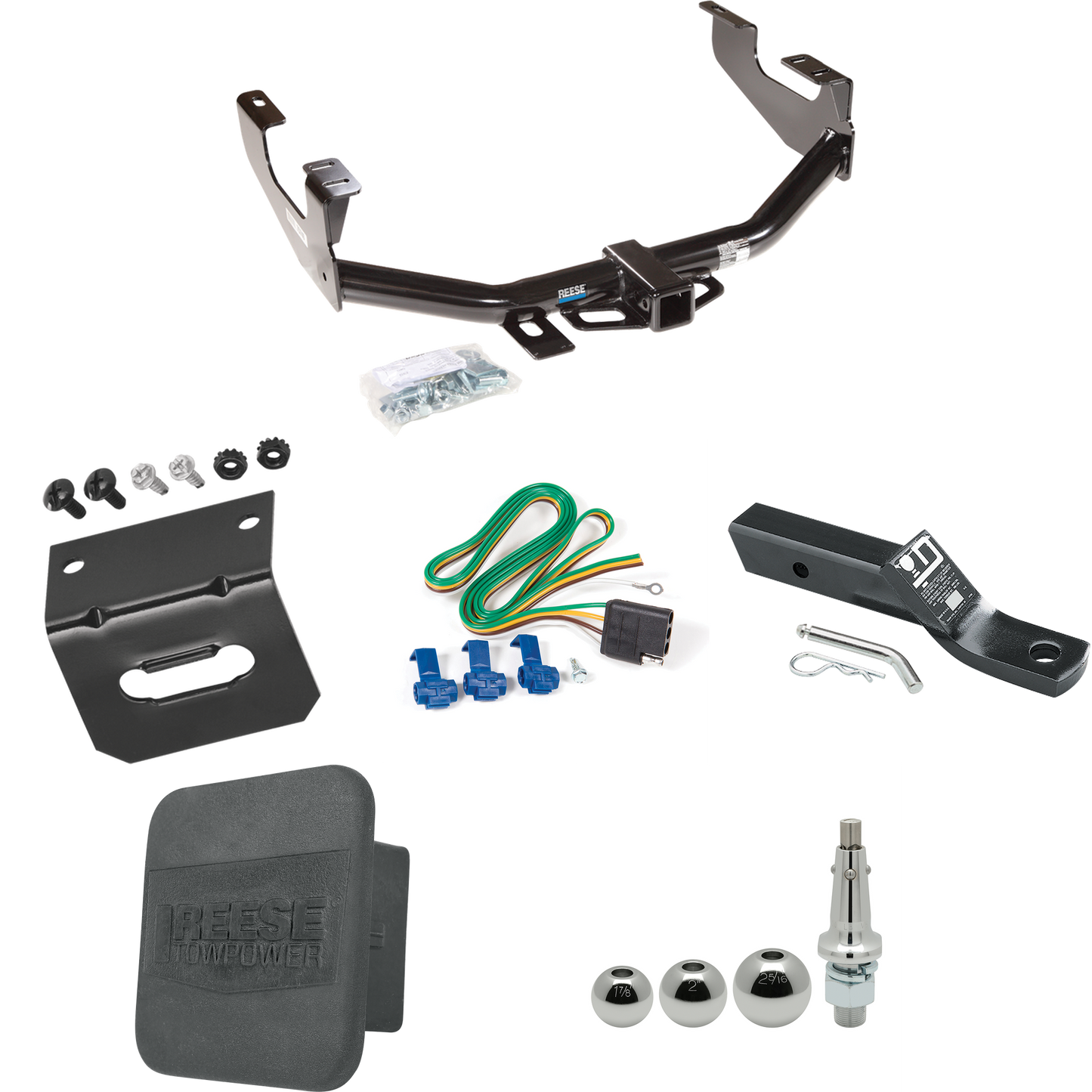 Fits 2004-2004 Ford F-150 Heritage Trailer Hitch Tow PKG w/ 4-Flat Wiring + Ball Mount w/ 2" Drop + Interchangeable Ball 1-7/8" & 2" & 2-5/16" + Wiring Bracket + Hitch Cover (For Styleside Models) By Reese Towpower