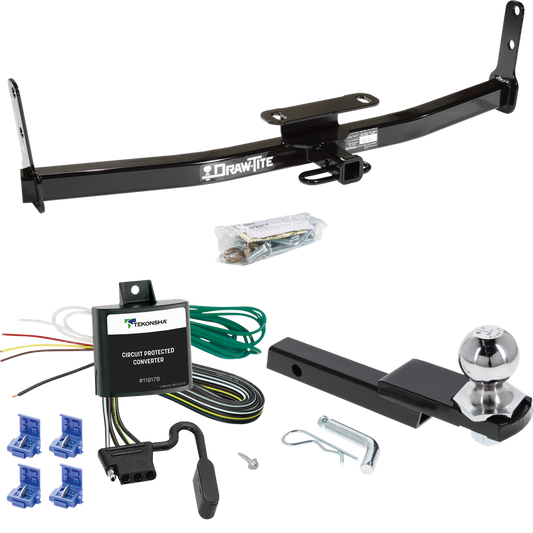 Fits 2006-2009 Pontiac Torrent Trailer Hitch Tow PKG w/ 4-Flat Wiring Harness + Interlock Starter Kit w/ 2" Ball 1-1/4" Drop 3/4" Rise By Draw-Tite