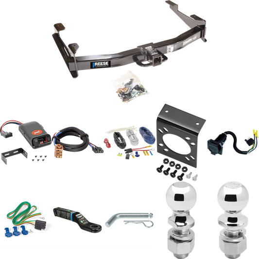 Fits 2001-2002 Chevrolet Silverado 3500 Trailer Hitch Tow PKG w/ Pro Series POD Brake Control + Plug & Play BC Adapter + 7-Way RV Wiring + 2" & 2-5/16" Ball & Drop Mount By Reese Towpower