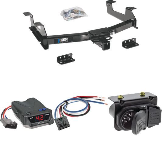 Fits 2011-2014 Chevrolet Silverado 3500 HD Trailer Hitch Tow PKG w/ Tekonsha BRAKE-EVN Brake Control + Generic BC Wiring Adapter + 7-Way RV Wiring By Reese Towpower