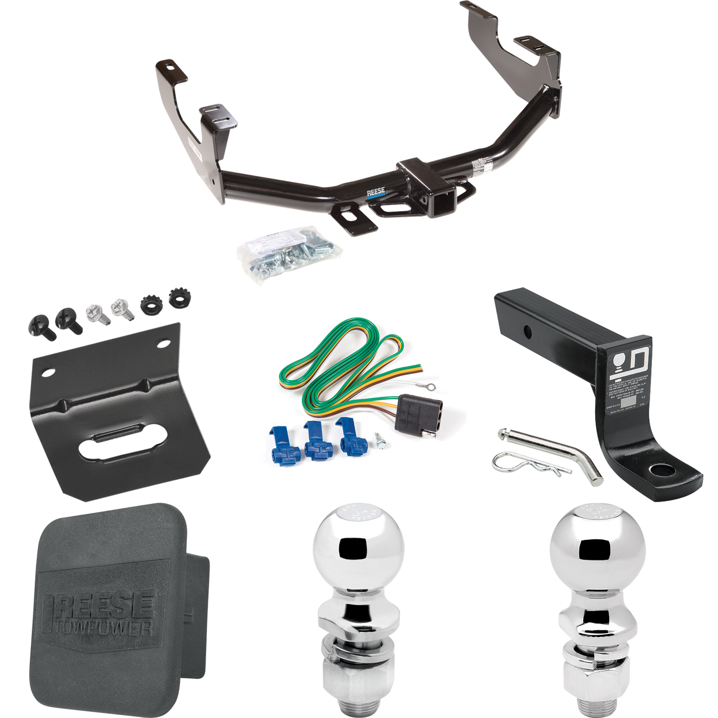 Fits 1997-2003 Ford F-150 Trailer Hitch Tow PKG w/ 4-Flat Wiring + Ball Mount w/ 4" Drop + 2" Ball + 2-5/16" Ball + Wiring Bracket + Hitch Cover (For Styleside Models) By Reese Towpower