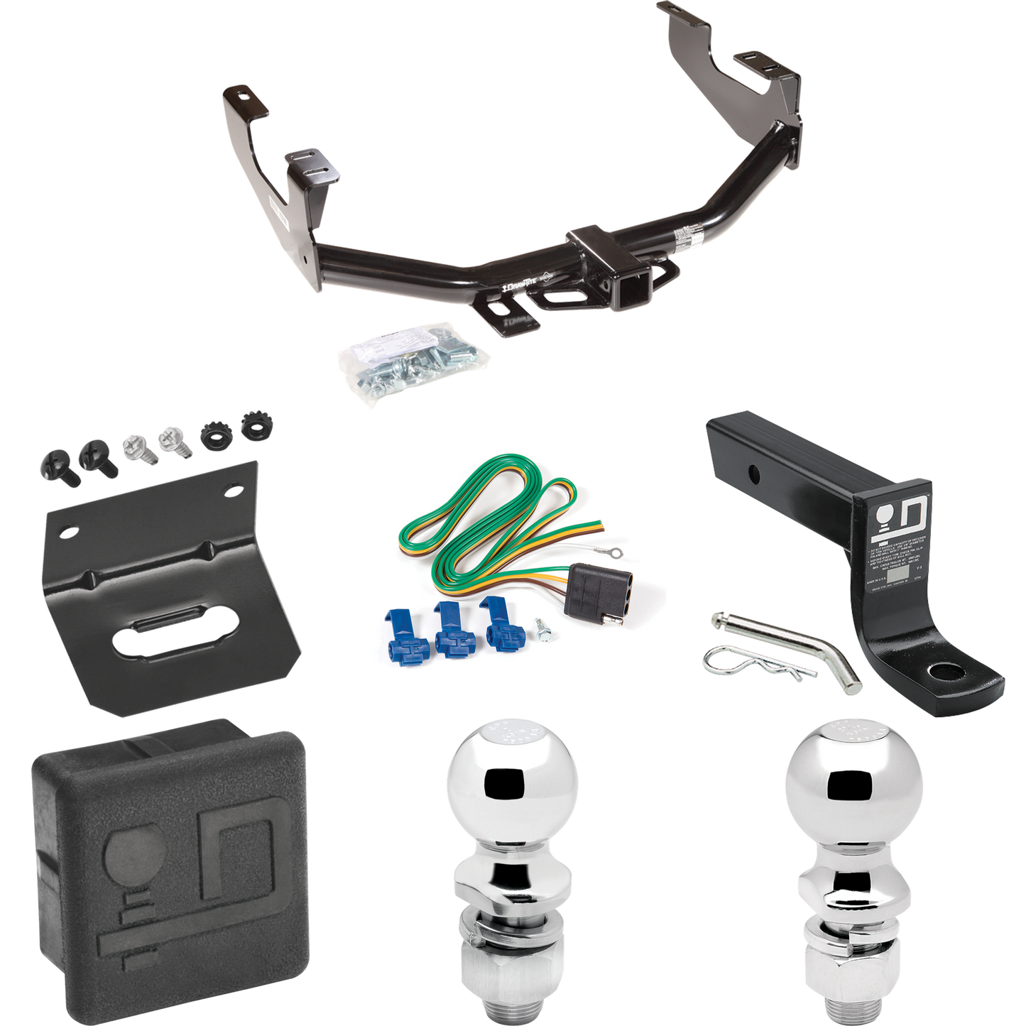 Fits 1999-2007 Ford F-350 Super Duty Trailer Hitch Tow PKG w/ 4-Flat Wiring + Ball Mount w/ 4" Drop + 2" Ball + 2-5/16" Ball + Wiring Bracket + Hitch Cover (Excludes: Cab & Chassis Models) By Draw-Tite