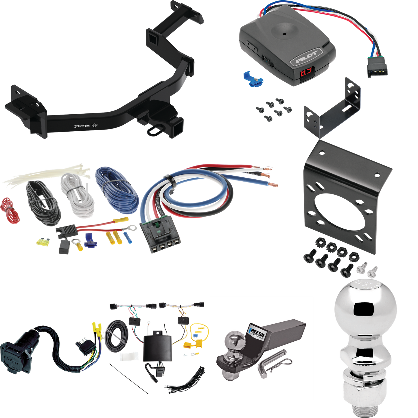 Se adapta al paquete de enganche de remolque KIA Sorento 2021-2022 con control de freno piloto serie Pro + adaptador de cableado BC genérico + cableado RV de 7 vías + soporte de bola y caída de 2" y 2-5/16" de Draw-Tite