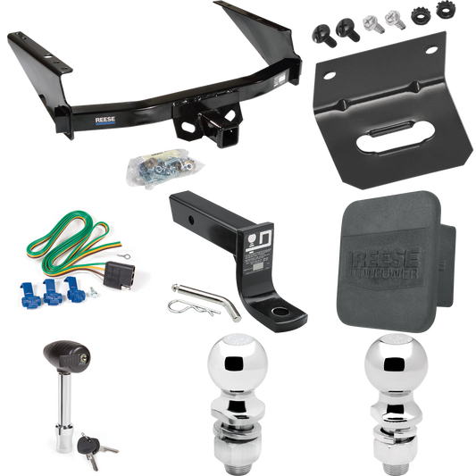 Fits 1997-2003 Ford F-150 Trailer Hitch Tow PKG w/ 4-Flat Wiring + Ball Mount w/ 4" Drop + 2" Ball + 2-5/16" Ball + Wiring Bracket + Hitch Lock + Hitch Cover (For Styleside Models) By Reese Towpower