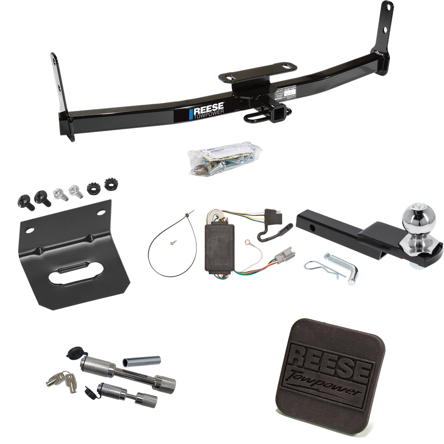 Fits 2006-2006 Pontiac Torrent Trailer Hitch Tow PKG w/ 4-Flat Wiring Harness + Interlock Starter Kit w/ 2" Ball 1-1/4" Drop 3/4" Rise + Wiring Bracket + Hitch Cover + Dual Hitch & Coupler Locks By Reese Towpower