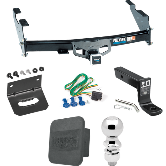 Fits 1997-1999 Ford F-250 Trailer Hitch Tow PKG w/ 4-Flat Wiring + Ball Mount w/ 4" Drop + 2-5/16" Ball + Wiring Bracket + Hitch Cover (For Styleside Models) By Reese Towpower