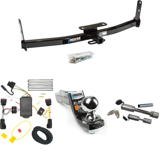 Fits 2010-2017 GMC Terrain Trailer Hitch Tow PKG w/ 4-Flat Wiring Harness + Interlock Starter Kit w/ 2" Ball 2-1/2" Drop 2" Rise + Dual Hitch & Coupler Locks By Reese Towpower