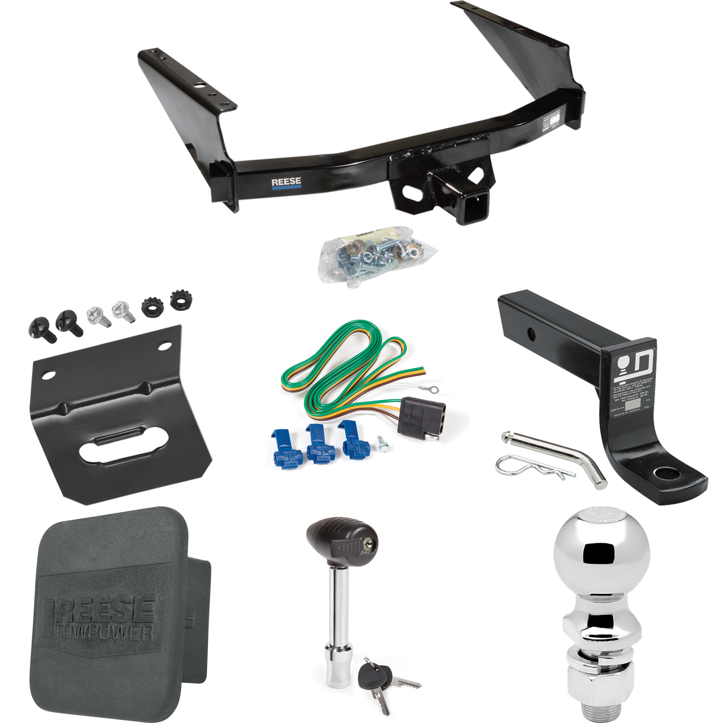 Fits 1997-2003 Ford F-150 Trailer Hitch Tow PKG w/ 4-Flat Wiring + Ball Mount w/ 4" Drop + 2-5/16" Ball + Wiring Bracket + Hitch Lock + Hitch Cover (For Styleside Models) By Reese Towpower