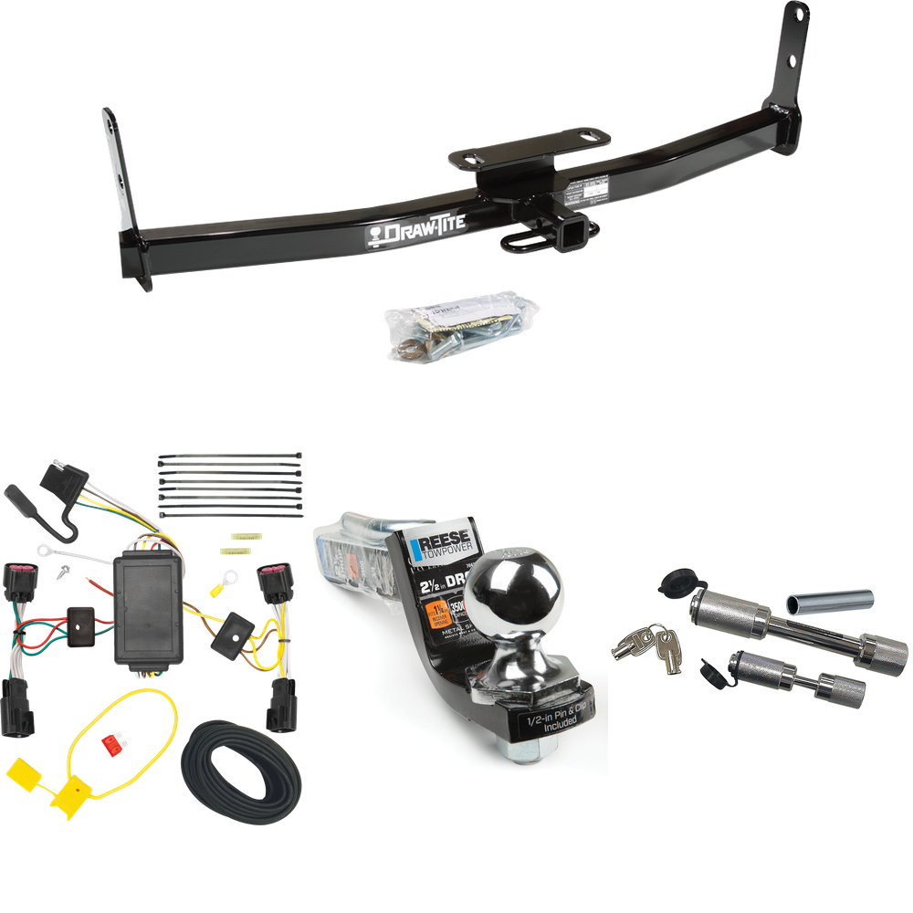 Fits 2010-2017 Chevrolet Equinox Trailer Hitch Tow PKG w/ 4-Flat Wiring Harness + Interlock Starter Kit w/ 2" Ball 2-1/2" Drop 2" Rise + Dual Hitch & Coupler Locks By Draw-Tite