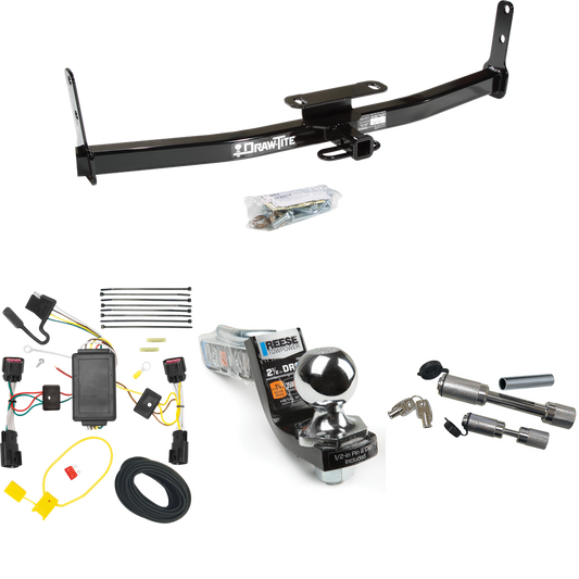 Fits 2010-2017 Chevrolet Equinox Trailer Hitch Tow PKG w/ 4-Flat Wiring Harness + Interlock Starter Kit w/ 2" Ball 2-1/2" Drop 2" Rise + Dual Hitch & Coupler Locks By Draw-Tite