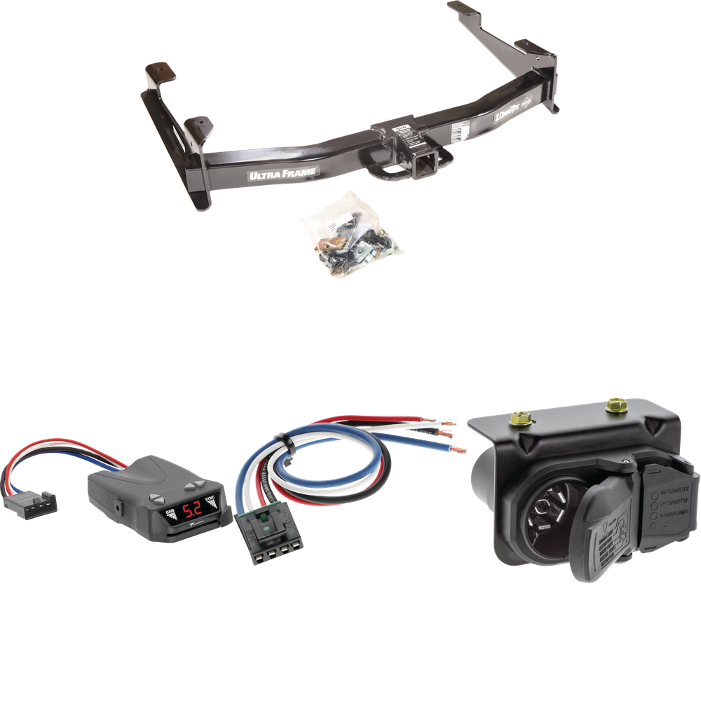 Fits 2007-2010 Chevrolet Silverado 2500 HD Trailer Hitch Tow PKG w/ Tekonsha Brakeman IV Brake Control + Generic BC Wiring Adapter + 7-Way RV Wiring By Draw-Tite