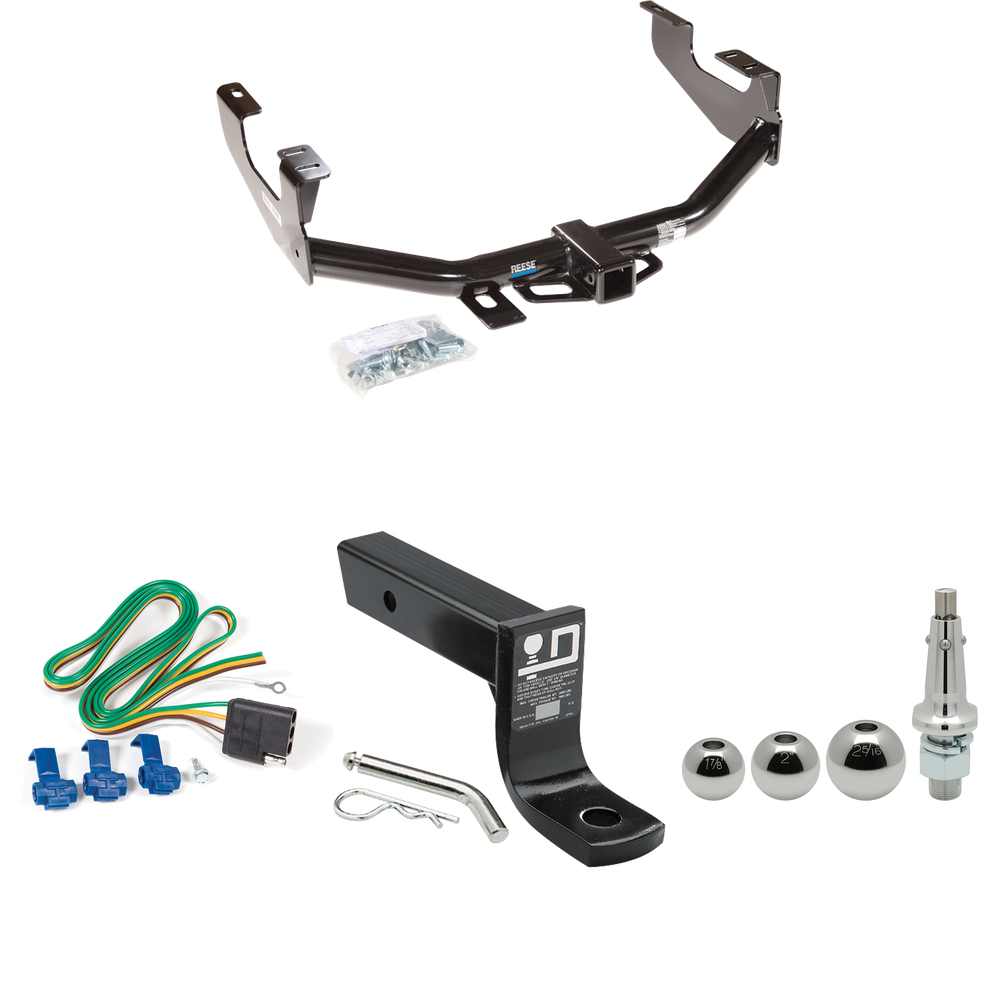 Fits 1997-1999 Ford F-250 Trailer Hitch Tow PKG w/ 4-Flat Wiring + Ball Mount w/ 4" Drop + Interchangeable Ball 1-7/8" & 2" & 2-5/16" (For Styleside Models) By Reese Towpower