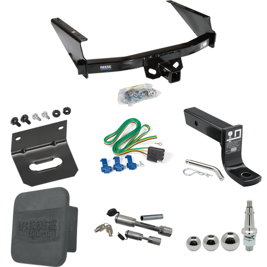 Fits 1997-1999 Ford F-250 Trailer Hitch Tow PKG w/ 4-Flat Wiring + Ball Mount w/ 4" Drop + Interchangeable Ball 1-7/8" & 2" & 2-5/16" + Wiring Bracket + Dual Hitch & Coupler Locks + Hitch Cover (For Styleside Models) By Reese Towpower