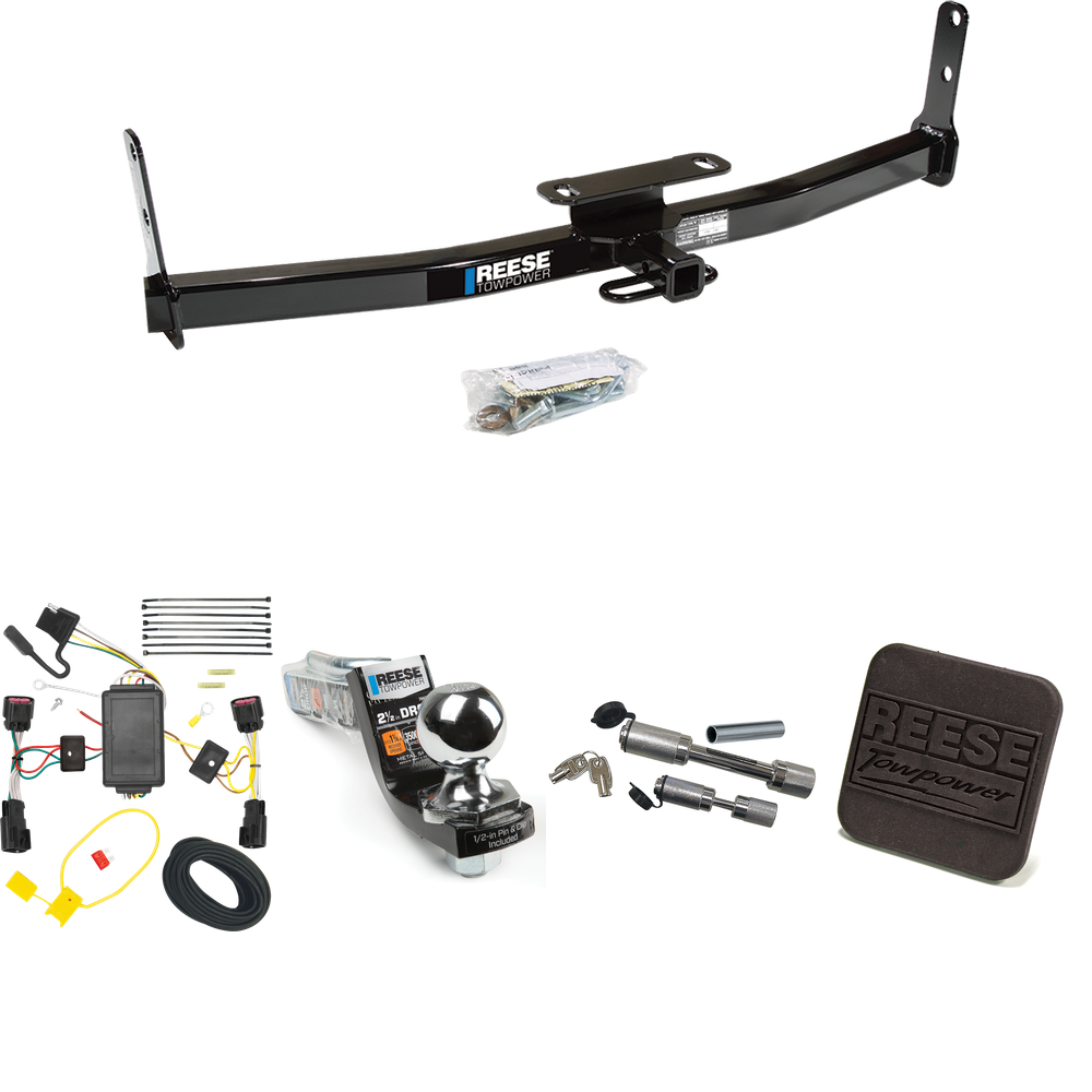 Fits 2010-2017 Chevrolet Equinox Trailer Hitch Tow PKG w/ 4-Flat Wiring Harness + Interlock Starter Kit w/ 2" Ball 2-1/2" Drop 2" Rise + Hitch Cover + Dual Hitch & Coupler Locks By Reese Towpower