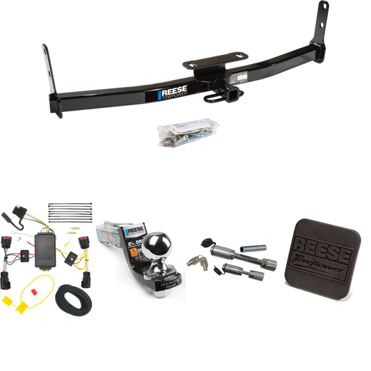 Fits 2010-2017 Chevrolet Equinox Trailer Hitch Tow PKG w/ 4-Flat Wiring Harness + Interlock Starter Kit w/ 2" Ball 2-1/2" Drop 2" Rise + Hitch Cover + Dual Hitch & Coupler Locks By Reese Towpower