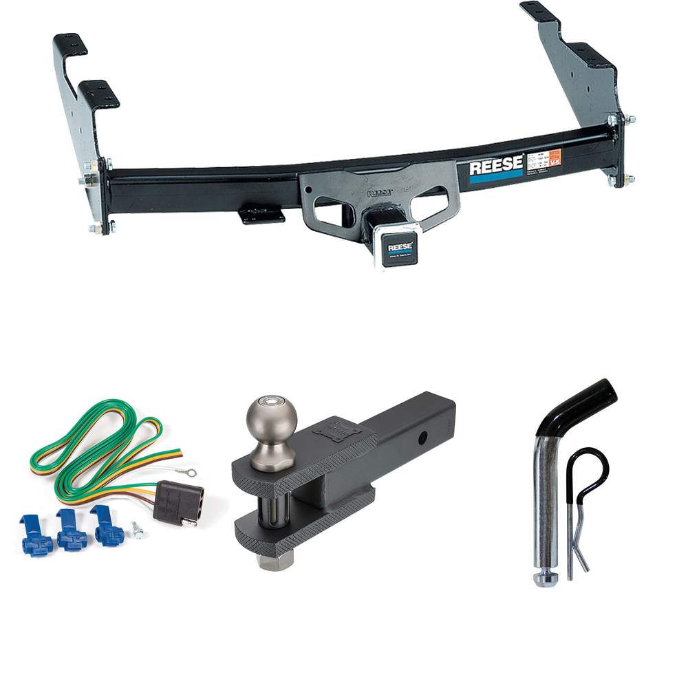 Fits 1997-2003 Ford F-150 Trailer Hitch Tow PKG w/ 4-Flat Wiring + Clevis Hitch Ball Mount w/ 2" Ball + Pin/Clip (For Styleside Models) By Reese Towpower