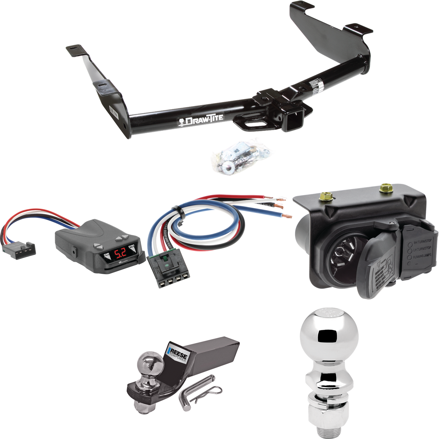 Fits 2007-2010 GMC Sierra 3500 HD Trailer Hitch Tow PKG w/ Tekonsha Brakeman IV Brake Control + Generic BC Wiring Adapter + 7-Way RV Wiring + 2" & 2-5/16" Ball & Drop Mount By Draw-Tite