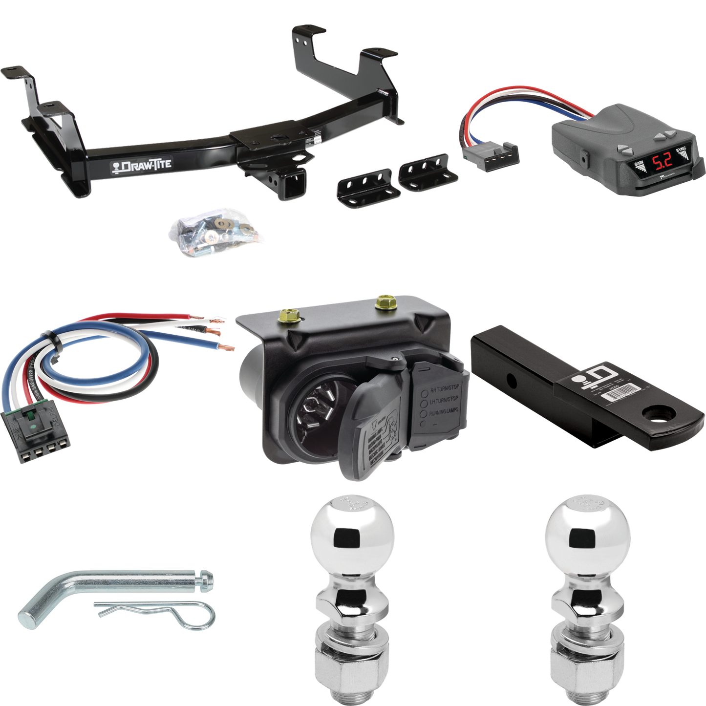 Se adapta al paquete de enganche de remolque Chevrolet Silverado 3500 HD 2011-2014 con control de freno Tekonsha Brakeman IV + adaptador de cableado BC genérico + cableado RV de 7 vías + soporte de bola y caída de 2" y 2-5/16" de Draw-Tite