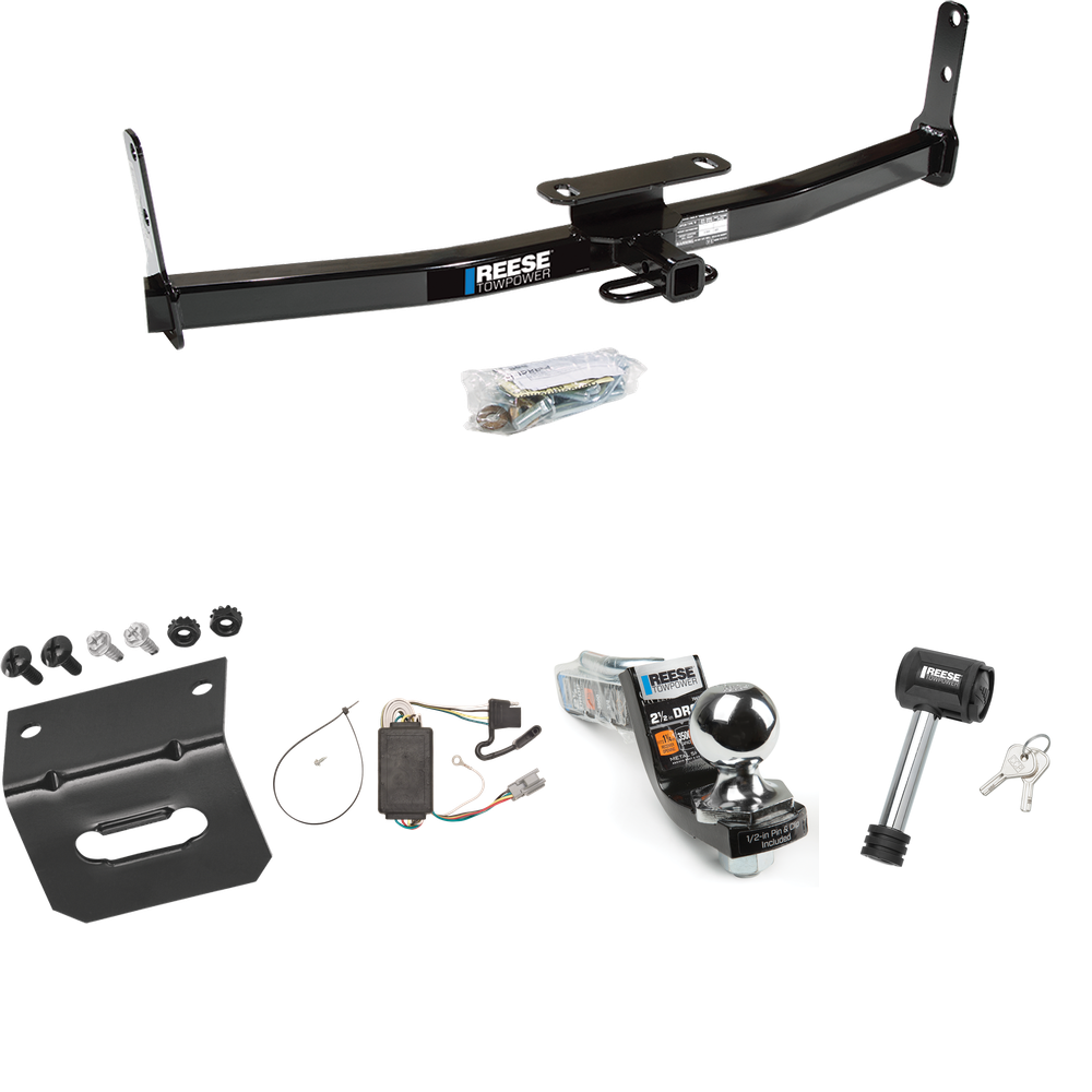 Fits 2006-2006 Pontiac Torrent Trailer Hitch Tow PKG w/ 4-Flat Wiring Harness + Interlock Starter Kit w/ 2" Ball 2-1/2" Drop 2" Rise + Wiring Bracket + Hitch Lock By Reese Towpower