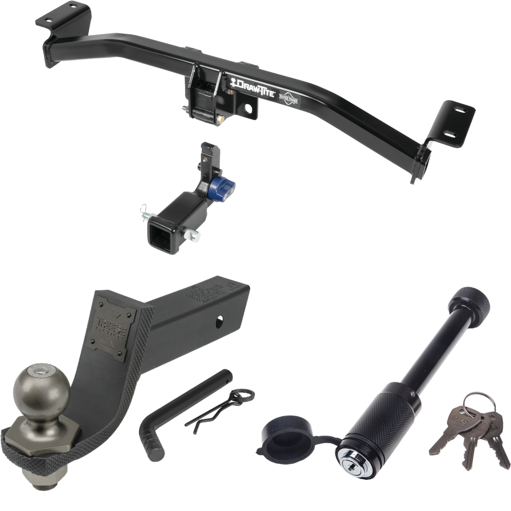 Fits 2016-2022 Lexus RX350 Trailer Hitch Tow PKG + Interlock Tactical Starter Kit w/ 3-1/4" Drop & 2" Ball + Tactical Dogbone Lock (For Prepped w/Factory Tow Plug (See Instructions Prior to Installation) Models) By Draw-Tite