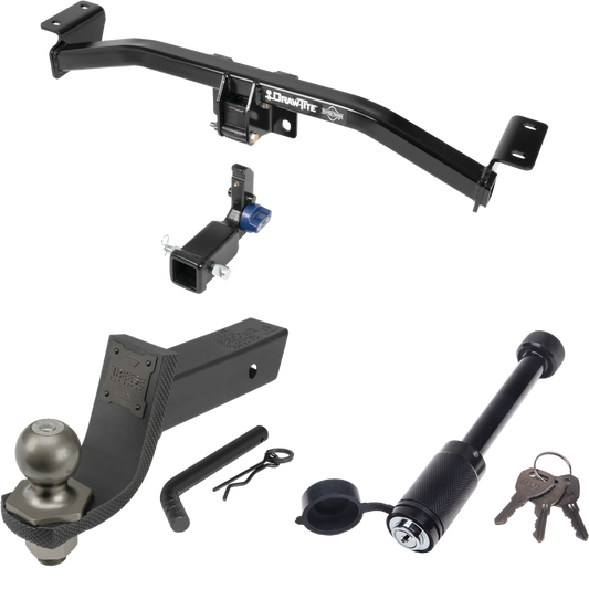 Fits 2016-2022 Lexus RX350 Trailer Hitch Tow PKG + Interlock Tactical Starter Kit w/ 3-1/4" Drop & 2" Ball + Tactical Dogbone Lock (For Prepped w/Factory Tow Plug (See Instructions Prior to Installation) Models) By Draw-Tite