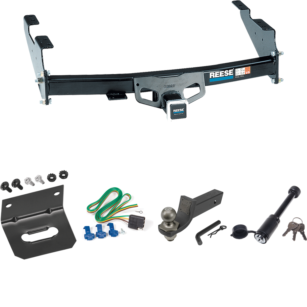 Fits 1997-2003 Ford F-150 Trailer Hitch Tow PKG w/ 4-Flat Wiring + Interlock Tactical Starter Kit w/ 2" Drop & 2" Ball + Tactical Dogbone Lock + Wiring Bracket (For Styleside Models) By Reese Towpower