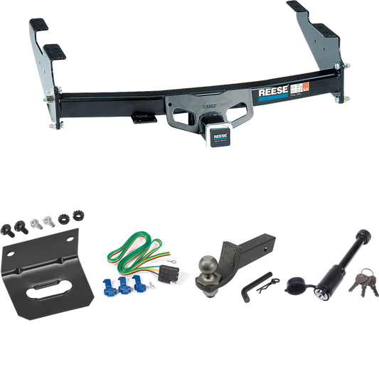 Fits 1997-2003 Ford F-150 Trailer Hitch Tow PKG w/ 4-Flat Wiring + Interlock Tactical Starter Kit w/ 2" Drop & 2" Ball + Tactical Dogbone Lock + Wiring Bracket (For Styleside Models) By Reese Towpower